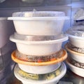 White To Go Containers Stacked In A Fridge Royalty Free Stock Photo