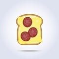 White toast with cheese and salami icon Royalty Free Stock Photo