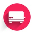 White Toaster icon isolated with long shadow. Red circle button. Vector Royalty Free Stock Photo