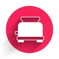 White Toaster icon isolated with long shadow. Red circle button. Vector Royalty Free Stock Photo