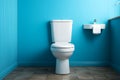 White toilet on blue wall creates a refreshing and aesthetically pleasing bathroom scene