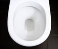White toilet bowl in the bathroom, and flushing the water. Royalty Free Stock Photo