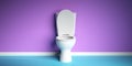 White toilet bowl on purple and blue background, copy space. 3d illustration Royalty Free Stock Photo