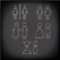 White toilet icon set hand drawn chalk style man ,woman,muslim