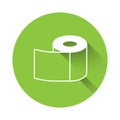 White Toilet paper roll icon isolated with long shadow background. Green circle button. Vector