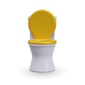White toilet with yellow raised seat cover, front view. Realistic vector illustration