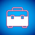White Toolbox icon isolated on blue background. Tool box sign. Vector Royalty Free Stock Photo