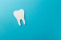 White tooth on blue background with copy space. Oral dental hygiene. Teeth whitening. Dental health concept. Oral care, teeth rest Royalty Free Stock Photo