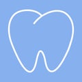 White tooth on blue background, human tooth dental icon, vector