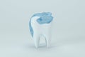 White tooth with blue liquid on it, 3d rendering