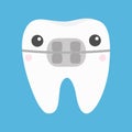 White tooth braces icon. Cute cartoon kawaii funny face character. Brace teeth. Oral dental hygiene. Children teeth care. Flat