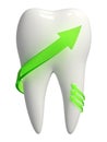White tooth icon with green arrows - 3d