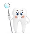 White Tooth Person Character Mascot with Dental Inspection Mirror for Teeth. 3d Rendering Royalty Free Stock Photo