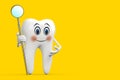 White Tooth Person Character Mascot with Dental Inspection Mirror for Teeth. 3d Rendering Royalty Free Stock Photo