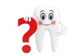 White Tooth Person Character Mascot with Red Question Mark Sign. 3d Rendering Royalty Free Stock Photo