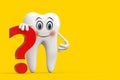 White Tooth Person Character Mascot with Red Question Mark Sign. 3d Rendering Royalty Free Stock Photo