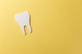 White tooth on yellow background with copy space. Oral dental hygiene. Teeth whitening. Dental health concept Royalty Free Stock Photo