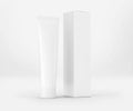 White Toothpaste Tube with Box, Blank Container 3D Rendering isolated on light background