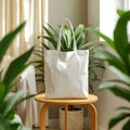 White Tote Bag Plant Natural Home Decor Royalty Free Stock Photo