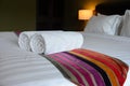 White towel on the bed in relaxation bedroom Royalty Free Stock Photo