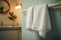 A white towel hangs on the wall in the bathroom Royalty Free Stock Photo