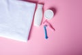 White towel, jar cream, lotion, razor, soft beauty Royalty Free Stock Photo