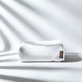White towel neatly folded on a smooth surface, with soft light creating shadows.