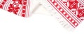 Traditionally Russian towel embroidered with red threads. Ornament