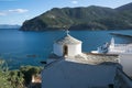 white traditional church on an island in Greece. Skopelos island, Greece Royalty Free Stock Photo