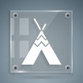 White Traditional indian teepee or wigwam icon isolated on grey background. Indian tent. Square glass panels. Vector Royalty Free Stock Photo