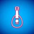 White Traditional musical instrument mandolin icon isolated on blue background. Vector Royalty Free Stock Photo