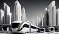 White train traveling through futuristic city Generative AI