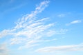 White translucent stratus and cirrus clouds high in the blue summer sky. Different cloud types and atmospheric phenomena Royalty Free Stock Photo
