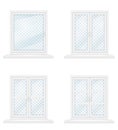 White transparent plastic window with window sill vector illustration