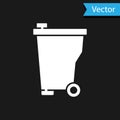 White Trash can icon isolated on black background. Garbage bin sign. Recycle basket icon. Office trash icon. Vector