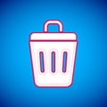 White Trash can icon isolated on blue background. Garbage bin sign. Recycle basket icon. Office trash icon. Vector Royalty Free Stock Photo