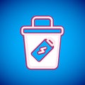 White Trash can icon isolated on blue background. Garbage bin sign. Recycle basket icon. Office trash icon. Vector