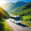 White travel bus on a beautiful