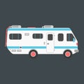 White travel camper van on dark background