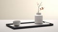 Zen Minimalism: Vase And Cup On Sleek Tray - Photorealistic Rendering