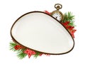 White triangle empty dish with brown edging and Christmas decorations isolated on white Royalty Free Stock Photo