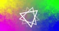 White triangle image over vibrant multicolored gradient background