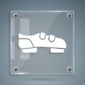 White Triathlon cycling shoes icon isolated on grey background. Sport shoes, bicycle shoes. Square glass panels. Vector