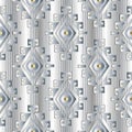 White tribal striped geometric 3d seamless pattern. Royalty Free Stock Photo