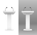 White tribune with microphone for speaker. Vector illustration.