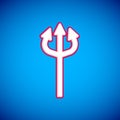 White Trident devil icon isolated on blue background. Happy Halloween party. Vector Royalty Free Stock Photo