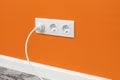 White triple outlet on orange wall