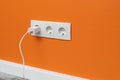 White triple outlet on orange wall