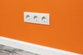 White triple outlet on orange wall