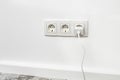 White triple outlet on white wall